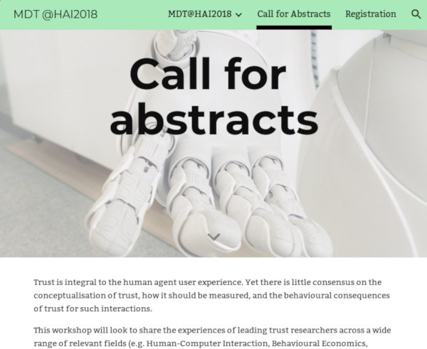 Ilaria Torre is co-organising an interdisciplinary workshop on Measuring and Designing Trust in Human-Agent Interaction