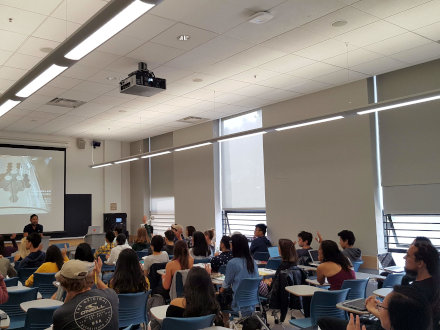 Diego S. Maranan, Agi Haines, Sean Clarke, and Frank Loesche give guest lecture at the University of California, Berkeley (© Paul Li)