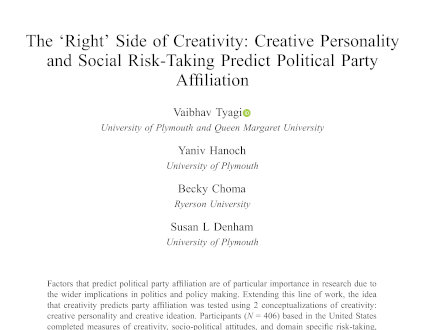 Vaibhav Tyagi publishes in the Creativity Research Journal
